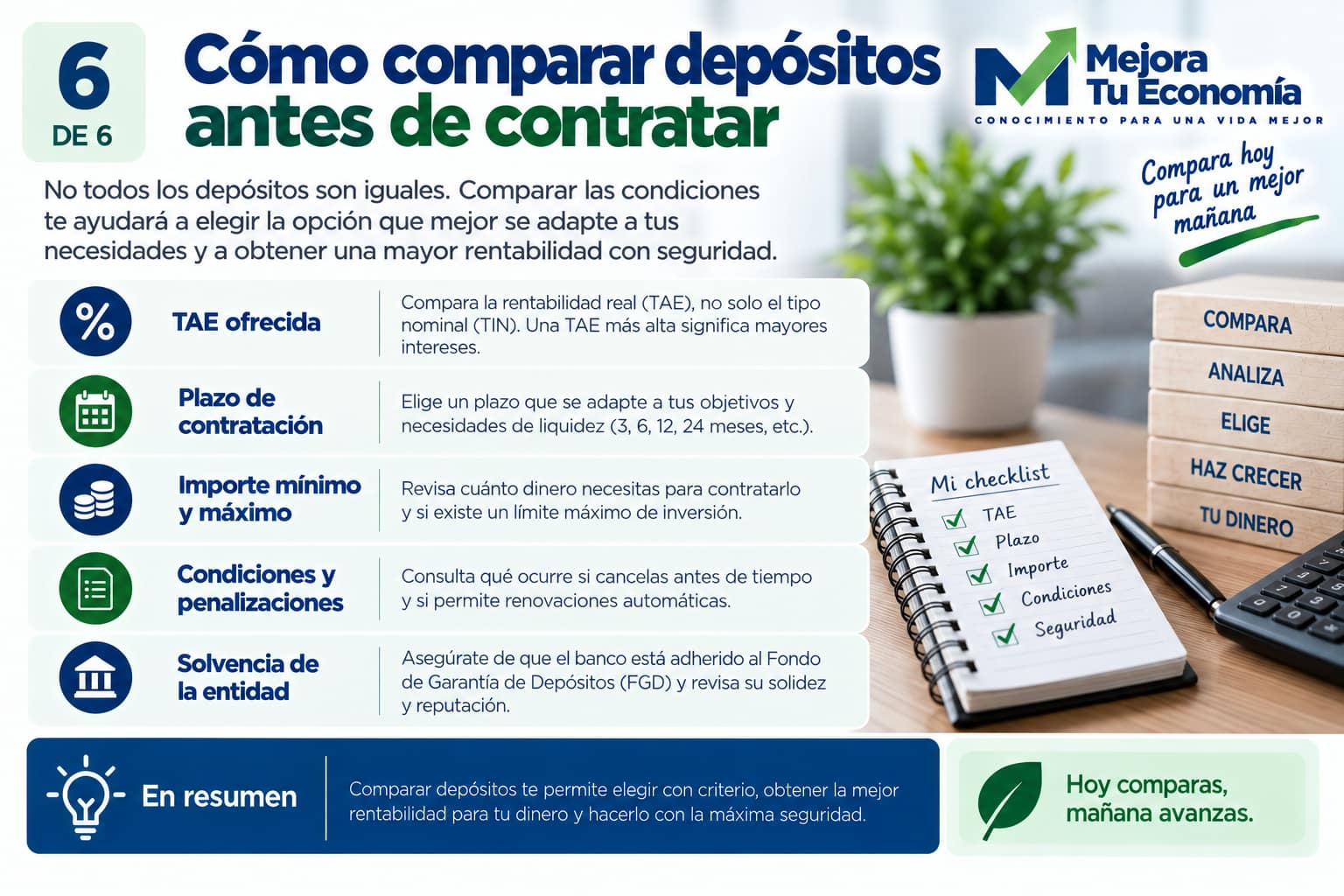 Cómo comparar TAE, plazo, importe, condiciones y garantía de los depósitos
