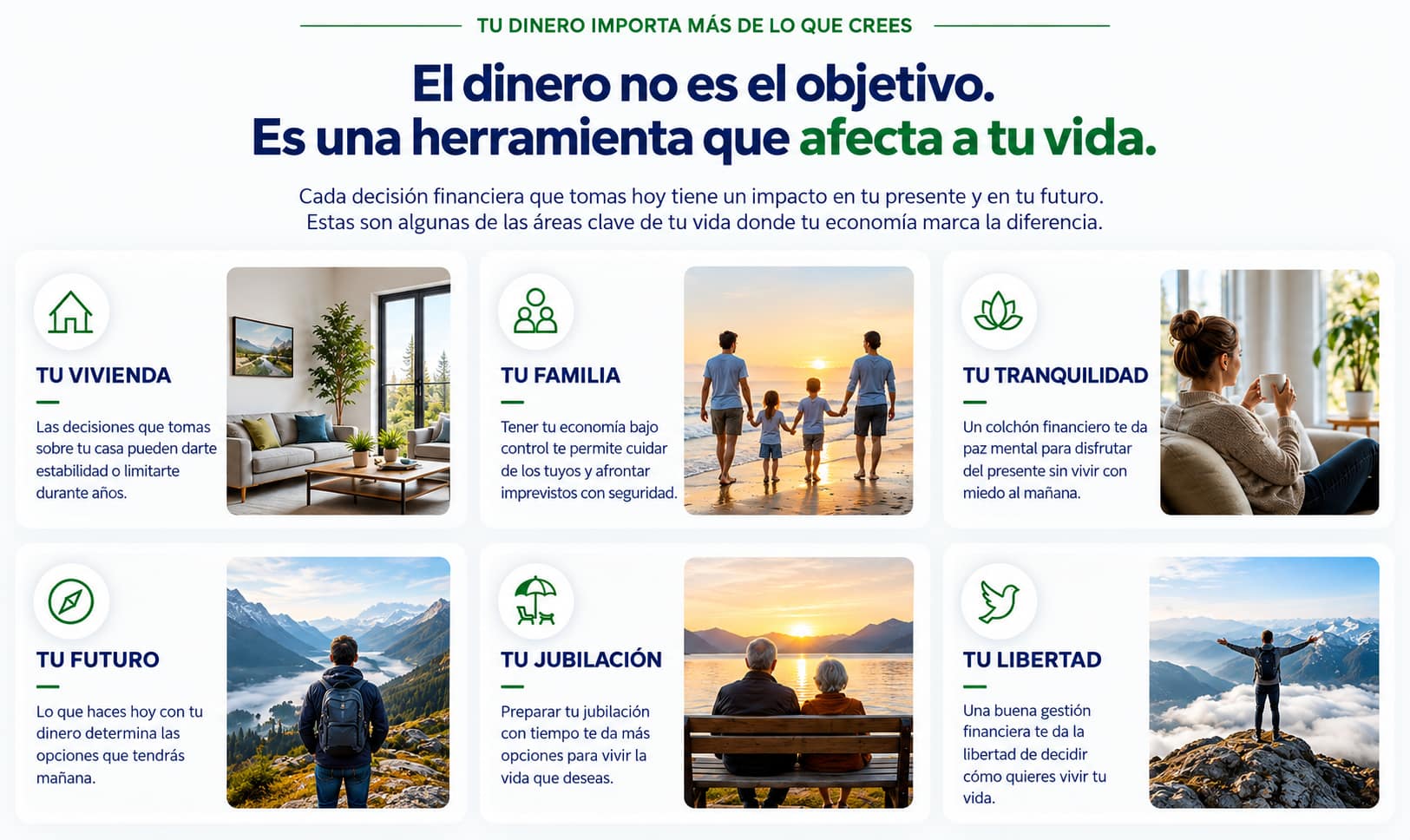 El dinero no es el objetivo: cómo tu economía afecta a tu vivienda, familia, tranquilidad, futuro, jubilación y libertad.