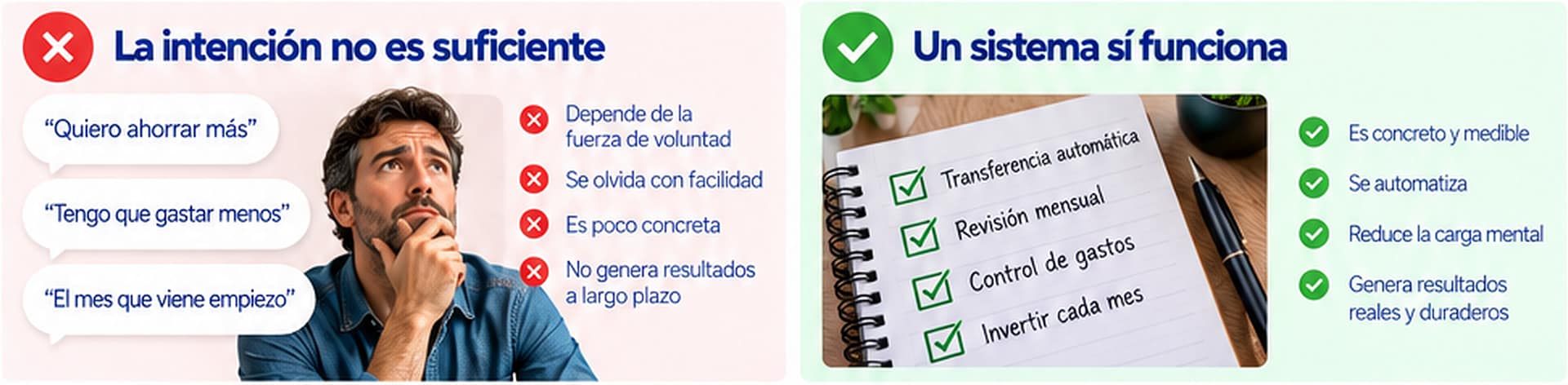 Comparación entre intención y sistema financiero