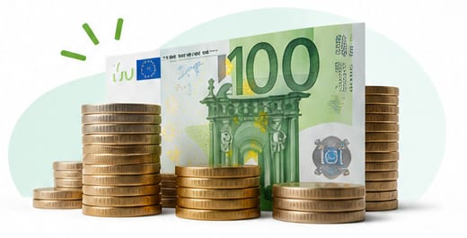 Billete de euro y monedas que representan el dinero