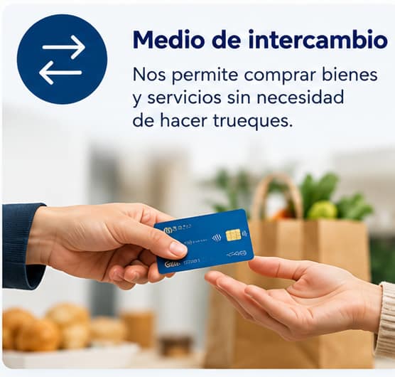 Medio de intercambio: comprar bienes y servicios sin necesidad de trueque