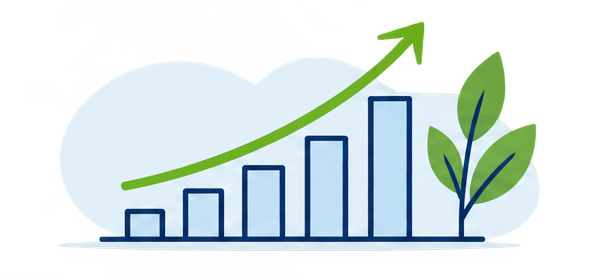 Ilustración de un gráfico ascendente que representa la inversión a largo plazo