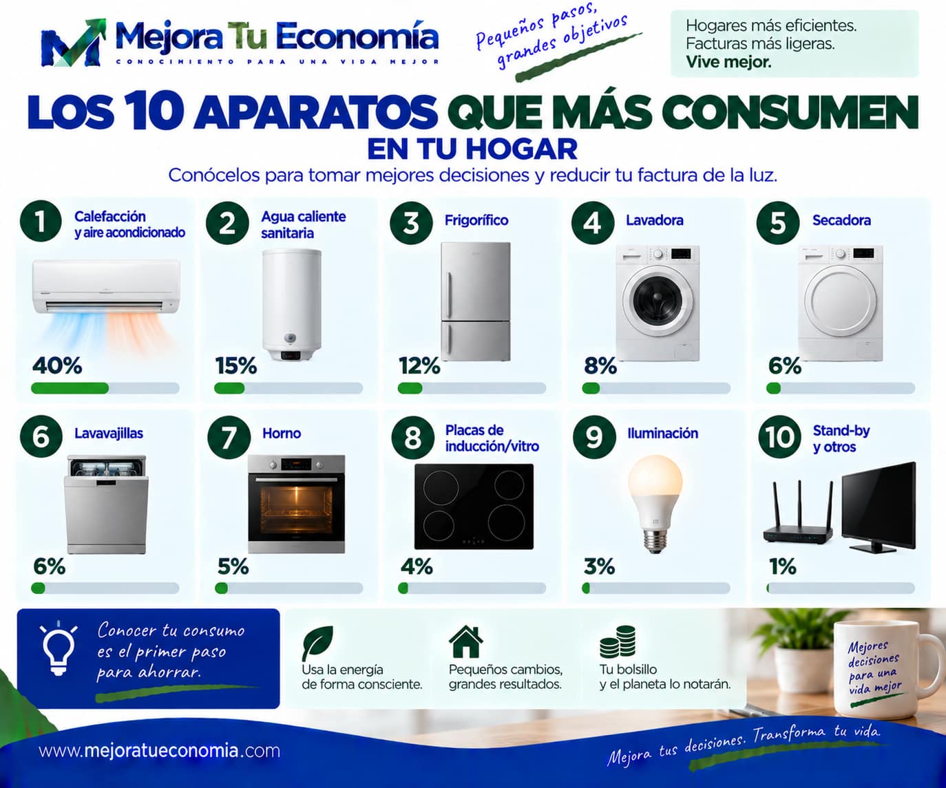 Principales aparatos y usos que pueden concentrar el consumo eléctrico del hogar